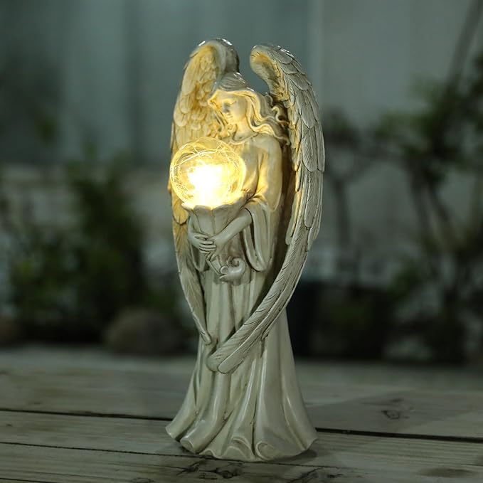 Angel Statues for Garden-Garden Angels Outdoor Statue - Solar Angels Figurines Holding Glass Ball for Outdoor Decor or Housewarming Gift