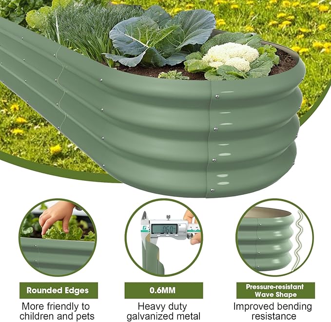 8x2x1ft Oval Galvanized Raised Garden Bed Outdoor 9-in-1 Large Metal Modular Planter Box Raised Beds for Gardening,Vegetables,Fruits,Flowers & Herbs (Green)