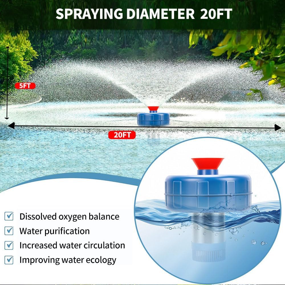 Stainless Steel Pond Fountain Aerator, 1HP 110V Stainless Steel Pond Jet System Fully Automatic Powerful Lake Floating Fountain for Ponds, Lakes