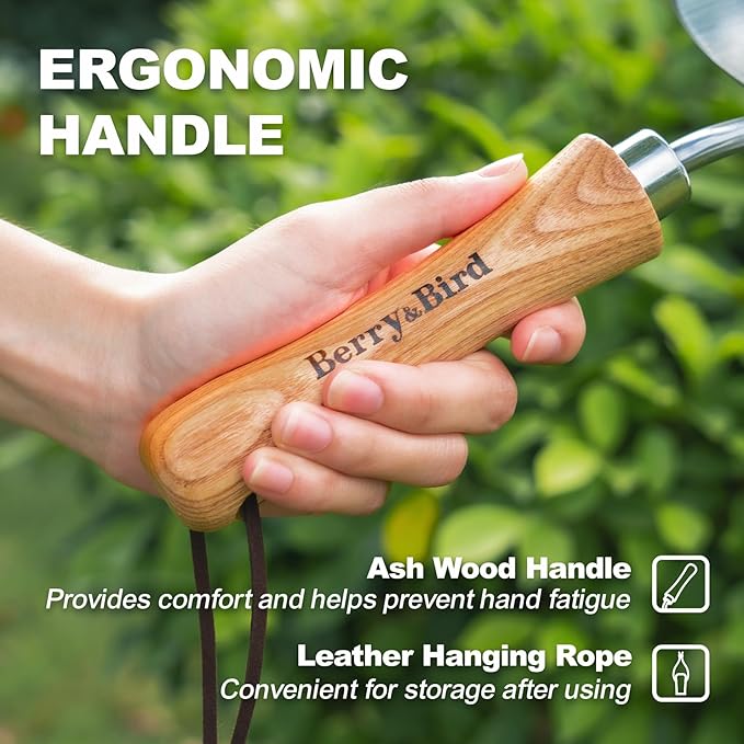 Berry&Bird Perennial Trowel, Oversized Garden Potting Trowel with Sharp Blade Wood Hand Shovel, Stainless Steel Planting Trowel Gardening Tool for Roots,Planting,Digging,Transplanting and Cutting