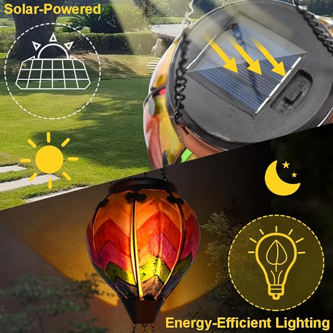 Hot Air Balloon Solar Lantern with Flickering Flame Hanging Solar Lanterns Outdoor Lights Waterproof Lanterns Decorative Garden Patio Yard Party Decor Wavy-Colorful