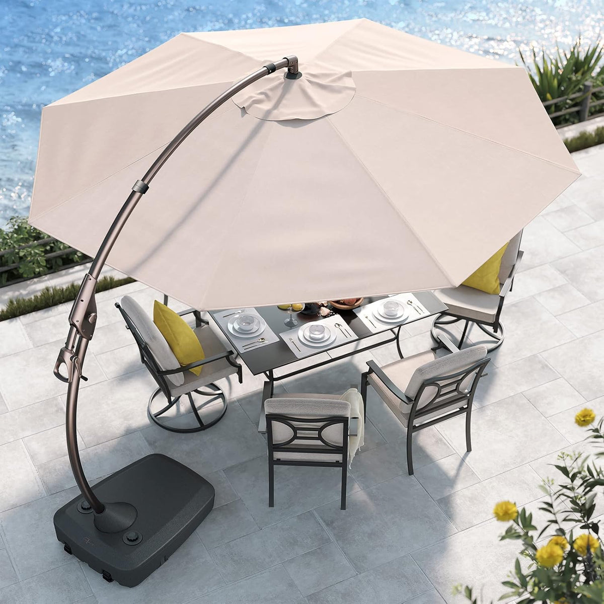 Grand patio 12FT Offset Umbrella Outdoor Round Aluminum Cantilever Umbrella with Base for Garden Deck Poolside (Champagne, 12 FT)