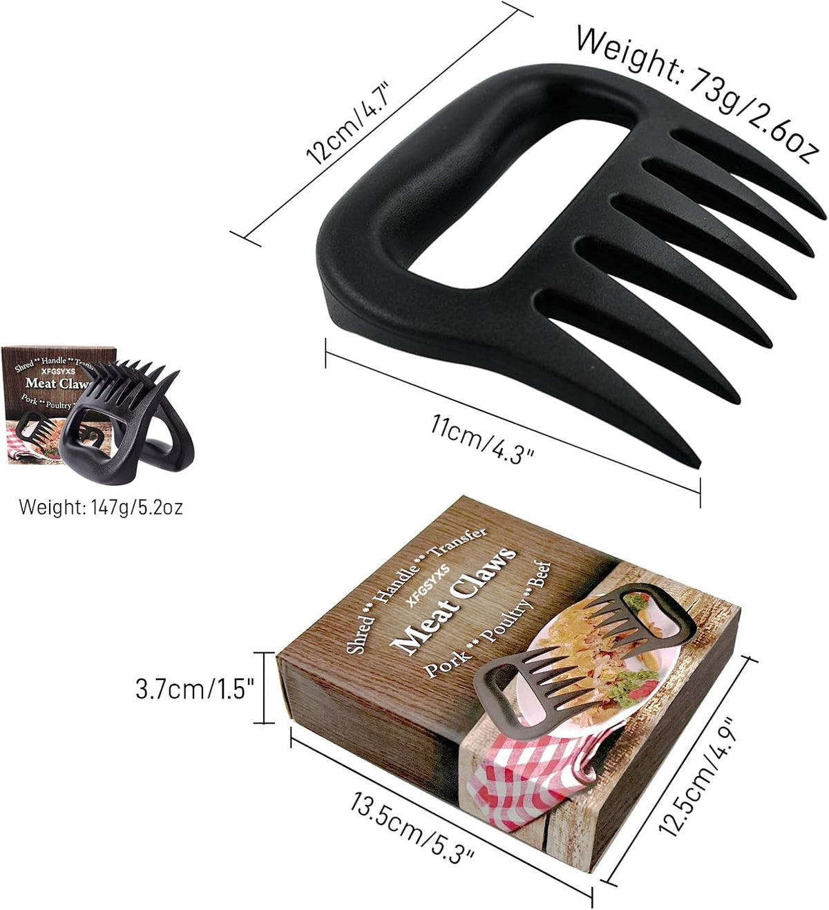 Meat Shredder Claws, Bear Claws for Shredding Meat Pulled Pork Chicken Turkey Beef, 2 PCS Barbecue Smoker Grilling Accessories for BBQ Gifts, White Elephant Gifts, Stocking Stuffers
