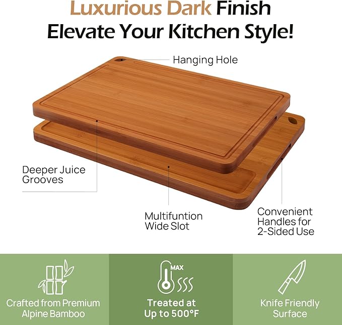 Bamboo Cutting Board 15 inches Carbonized Chopping Board With Knife-Friendly Surface & Juice Groove For Home Kitchens – Ideal For Meat, Veggies
