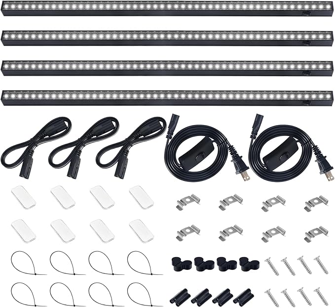 Barrina T5 Grow Lights for Indoor Plants, 2FT 5000K Full Spectrum LED Grow Light with Black Cover, T5 Grow Light Strip, Under Cabinet Plant Light with Switch Cord, Linkable, Plug and Play, 4 Packs