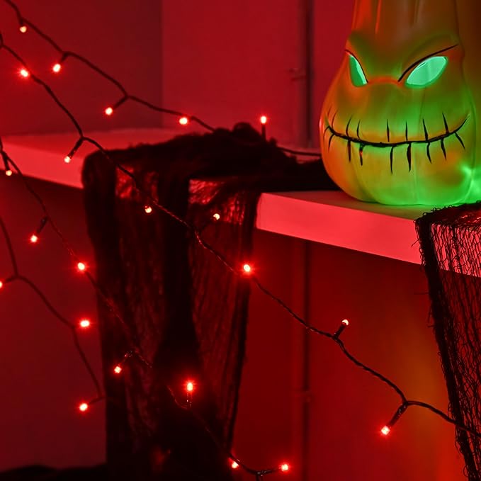 600 LED Halloween Lights, 216 FT Waterproof String Lights With 8 Lighting Modes for Outdoor Party, Yard, Garden Decoration (Red)