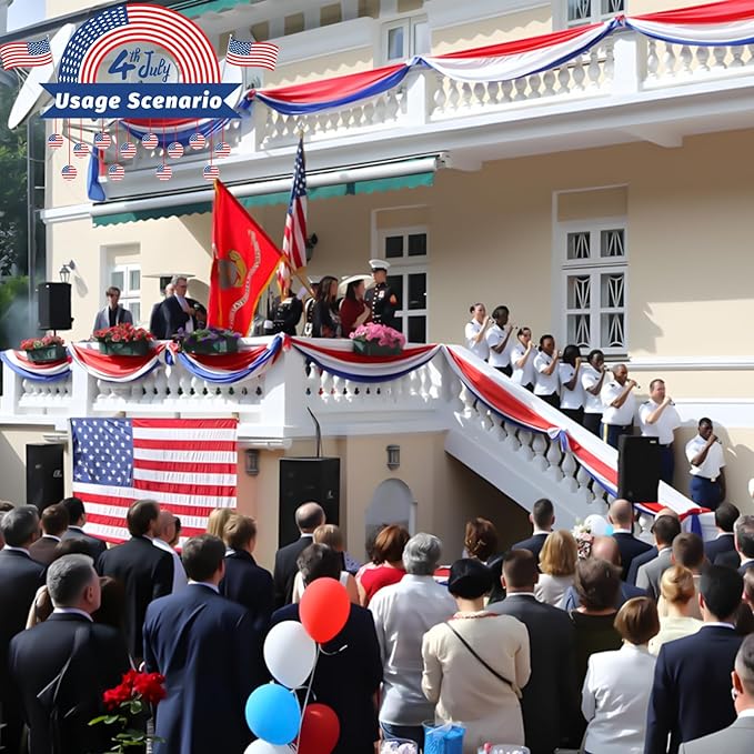 24x240 Inch American Patriotic Bunting Flags,Red White and Blue Banner for 4th of July Decorations Outdoor and Labor Day,Veterans Day,Memorial Days 1 Pack
