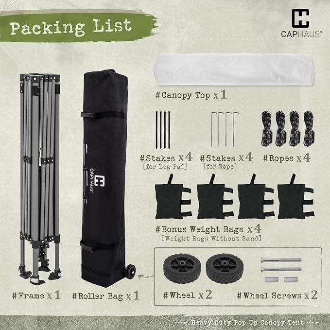 CAPHAUS 12ft x 12ft Patented One-Push Pop Up Outdoor Canopy Tent, Heavy-Duty Commercial Grade w/Central Lock, Portable and Instant Folding Shelter with Wheeled Carry Bag and Weight Bag, Dark Grey