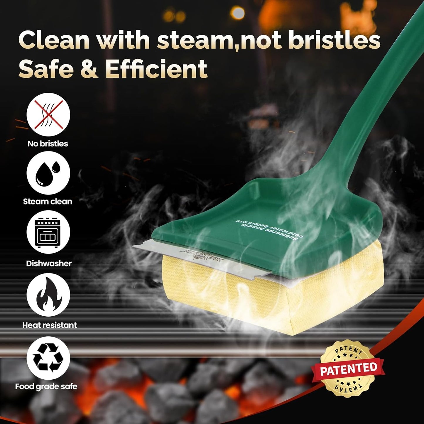 19" Large Bristle-Free Steam Cleaning Grill Brush,Replaceable BBQ Cleaning Head,Safe Grill Accessories for Cast Iron Grates/Porcelain/Weber Gas/Charcoal Grill - Gifts for Men Dad Husband