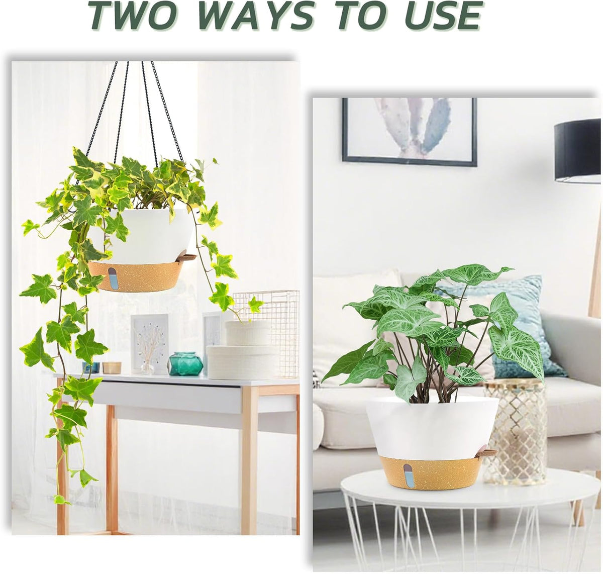 ZMTECH 12 Inch Hanging Planters for Indoor, 2 Pack Large Hanging Plant Pot with Visible Water Level and Chain, Self Watering Hanging Flower Pot for Outdoor Garden Porch(12Inch, White)