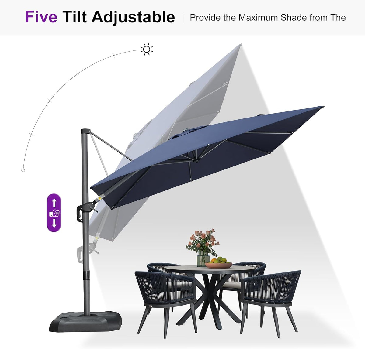 PURPLE LEAF 9 Feet Patio Umbrella Outdoor Cantilever Square Umbrella Aluminum Offset Umbrella with 360-degree Rotation for Garden Deck Pool Patio, Navy Blue
