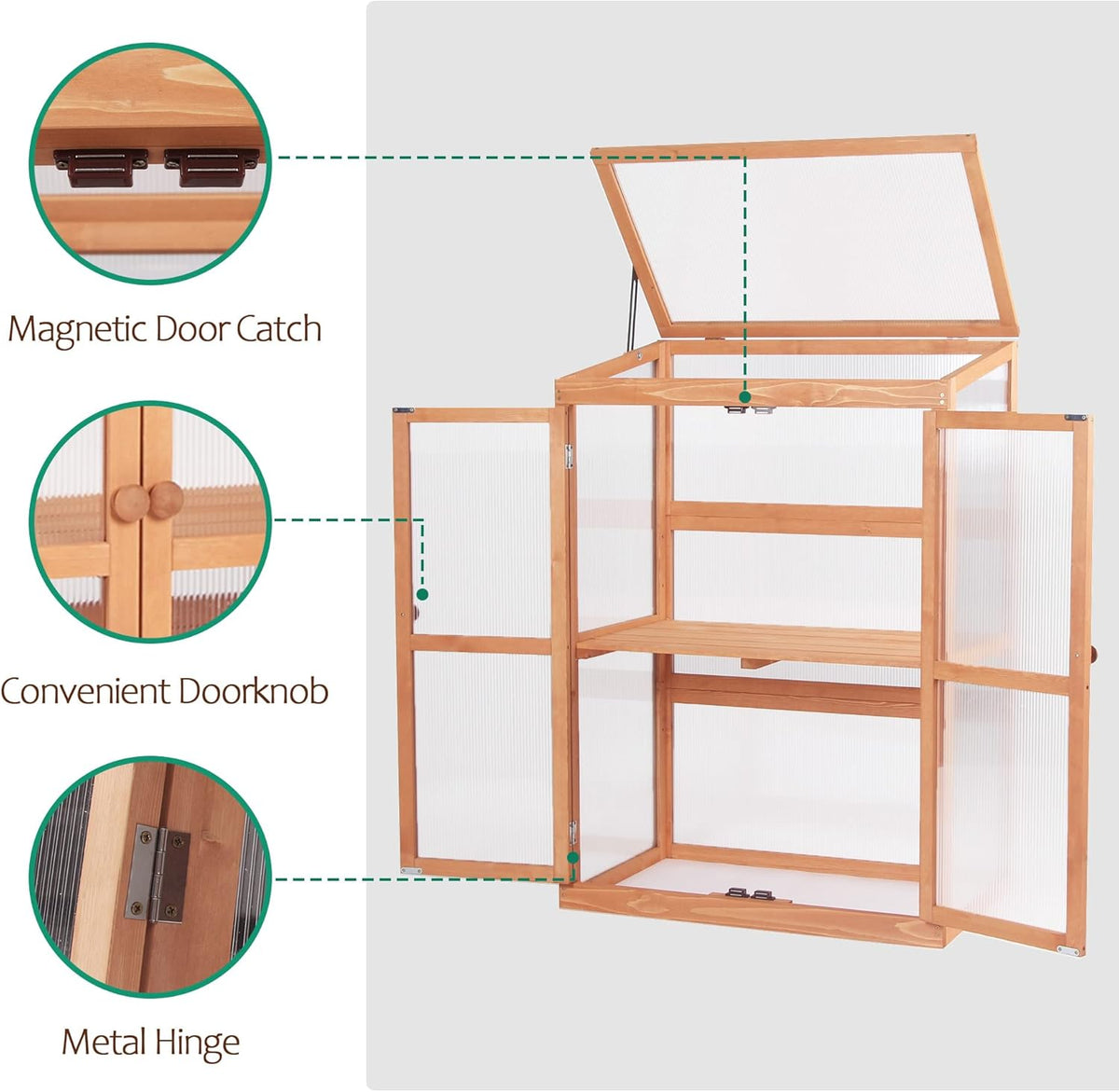 MCombo Wooden Cold Frame Greenhouse, Raised Flower Planter Shelf Protection for Outdoor Indoor Use, 0760 (Orange)