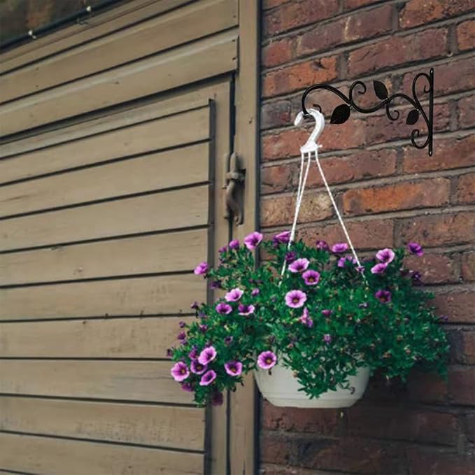 3 Leaves Style Metal Hanging Plant Brackets 12 inches x 7.5 inches, Pack of 2, Wall Mount Plant Hangers, Planter Hooks for Flower Baskets, Bird Feeders in Corridor/Patio/Porch/Garden