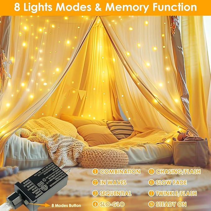 33Ft 100LED Fairy Lights Plug in, Waterproof String Lights Outdoor & Indoor 8 Modes with Timer, Christmas Light Bedroom Decor, Twinkle Light for Girl's Room Garden Christmas Decorations (Warm White)