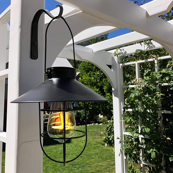 5 Inch Outdoor Decorative Iron Small Plant Lantern Hooks for Wall Hanging Solar Lanterns, Rust Resistant Heavy Duty, Black