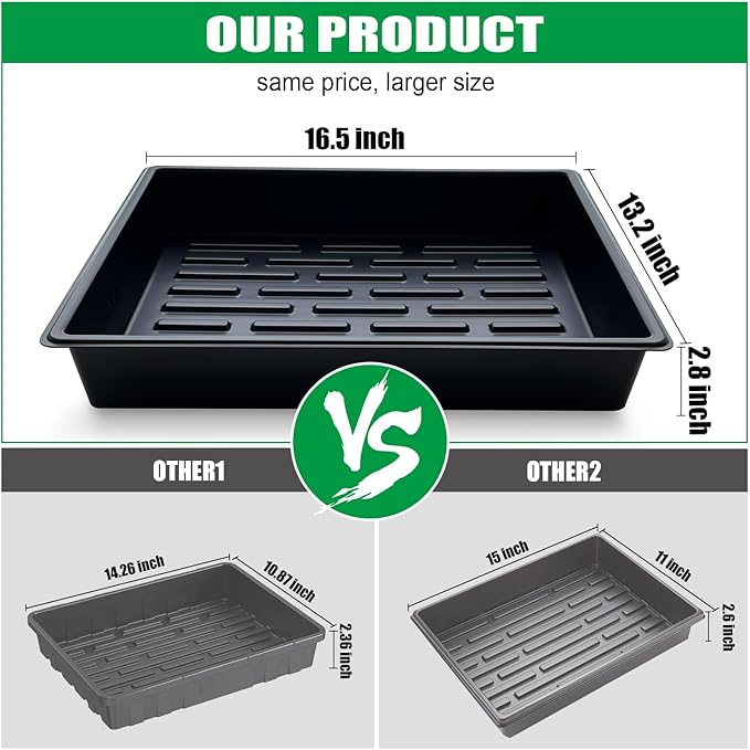 Seed Starter Tray, 5 Packs Plant Tray, Durable Plastic Growing Trays, Stackable Seedling Starter Trays Perfect for Indoor, Outdoor, Greenhouses, 16.5" L x 13.2" W x 2.8" H - Black