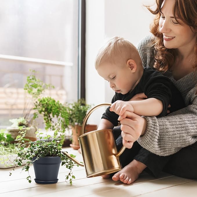 4 inch Small Plastic Nursery Pots, Seedling Pots, 16 Pack Plant Pots for Indoor Outdoor Plants, Flower Pots with Drainage Holes and Saucers, Decorative Planters for House Plants, Black