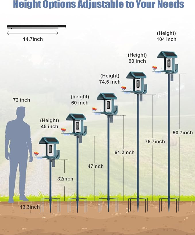Bird Feeder Pole Stand – 104 Inch Height Feeding Station with 1-Inch Dia Heavy Duty for Hanging Feeders, Bird House Pole Mount Kit for Outdoor, Slip-Fit Connection，Blue