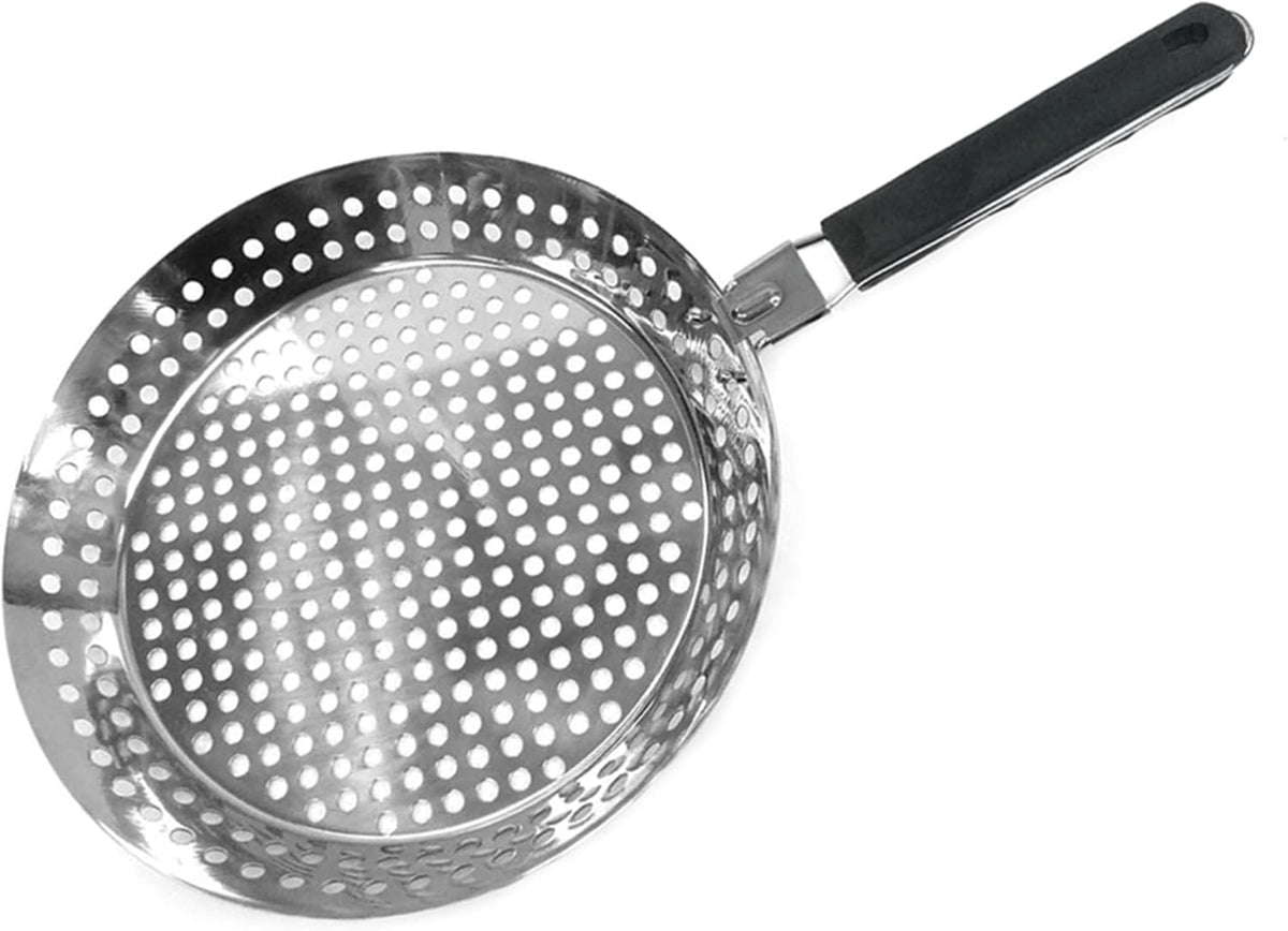 Mr. Bar-B-Q 12" Stainless Steel Skillet, Deep Fryer Strainer for Seafood, Vegetable Grill Basket w/Removable Handle Stainless Steel for BBQ Grill, Camping, Backpacking, Grilling Accessories 06753Y