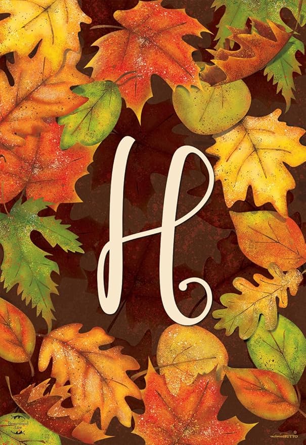 Briarwood Lane Fall Leaves Monogram Letter H Garden Flag