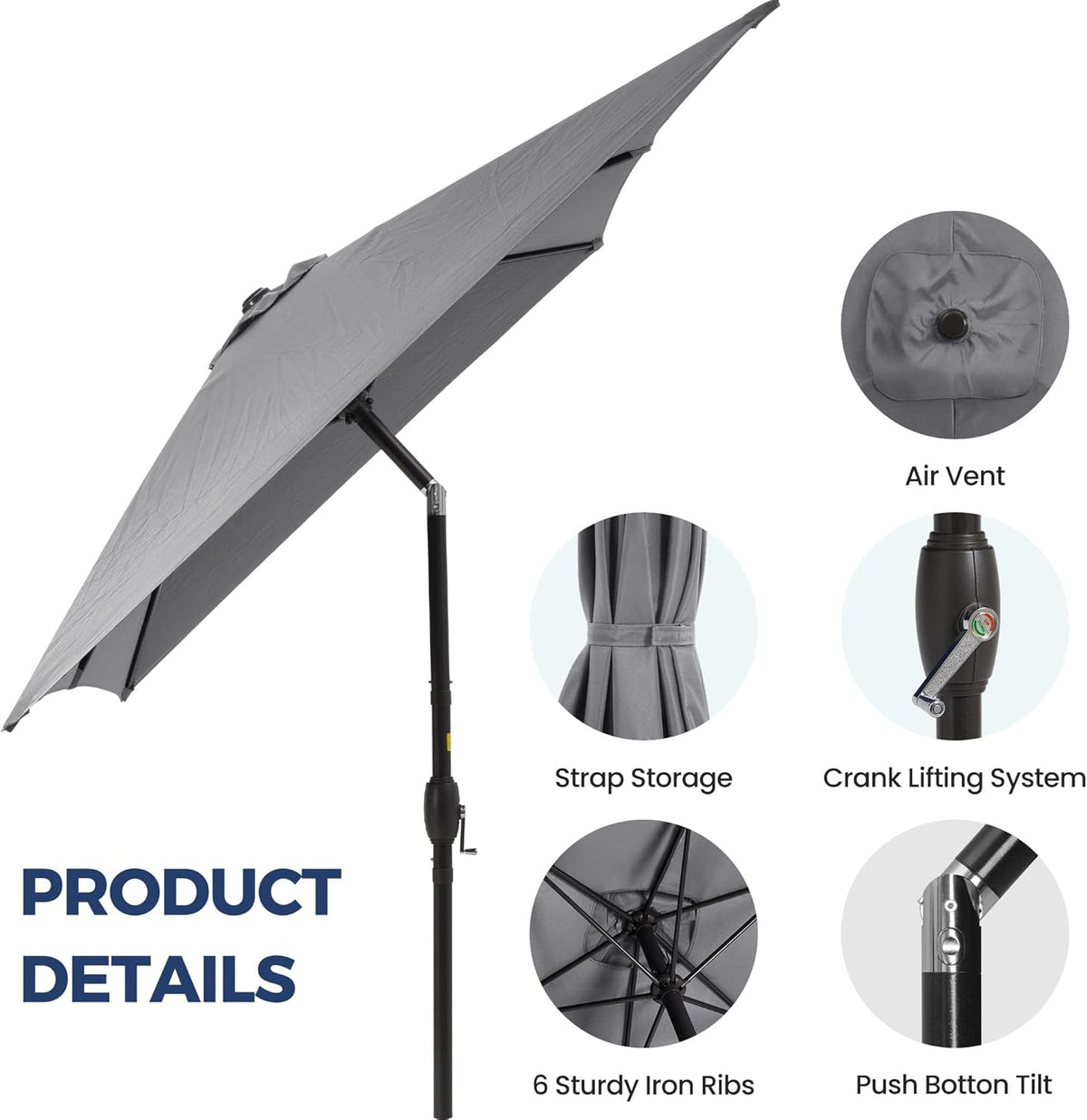 SUNVIVI OUTDOOR Patio Umbrella, 6.5' x 10' Rectangular Patio Umbrella, Metal Pole Square Outdoor Umbrella with Crank and Push Button Tilt, 6 Steel Ribs, Polyester Canopy