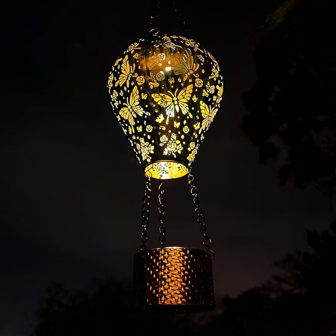 4-Pack Butterfly Decor Hot Air Balloon Solar Lantern – Outdoor Decorative Hanging Light for Garden Yard Patio Porch Lawn and Pathway – Unique Housewarming, Birthday Gift for Women Mom Grandma
