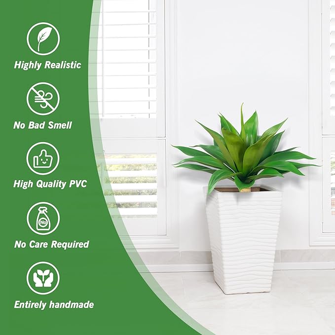 Artificial Agave Plants,Large UV Resistant Fake Agave Planters for Indoor and Outdoor Decorating Plantas Artificiales Decorativas Grandes(2Pack, 28")