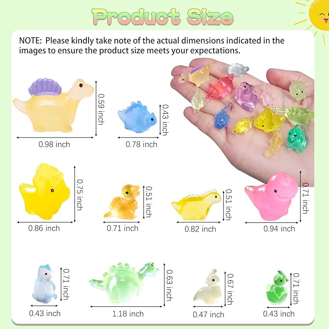 100PCS Luminous Mini Resin Dinosaur Glow in The Dark, 28 Styles Tiny Animals for Hide Garden Micro Landscape Dollhouse Decor Craft