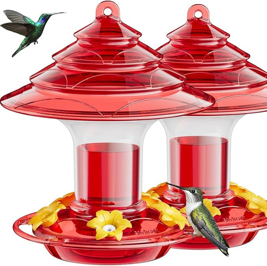 Birdream Hummingbird Feeder for Outdoors Hanging 40oz 10 Feeding Ports, 2 Pack Humming Bird Feeder with Ant Moat Brush Leak Proof - Red