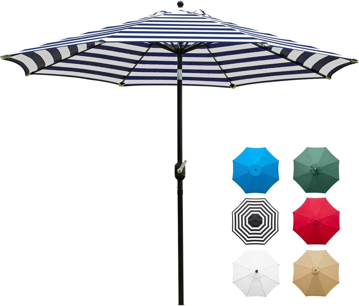Sunnyglade 9' Patio Umbrella Outdoor Table Umbrella with 8 Sturdy Ribs (Blue and White)