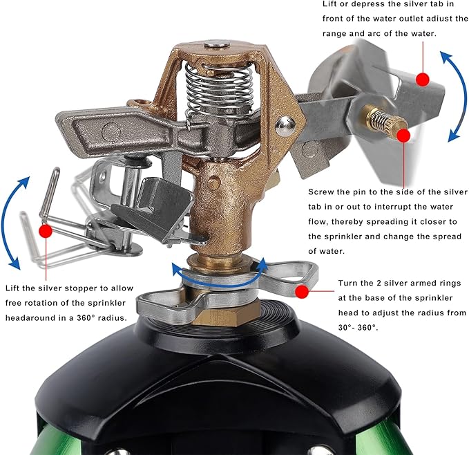 Biswing Impact Sprinkler Head on Tripod Base, Heavy Duty Lawn Sprinklers, 360 Degree Large Area Irrigation, Brass Sprinkler Nozzle & Solid Alloy Metal Extension Legs Flip Locks, 1 Pack