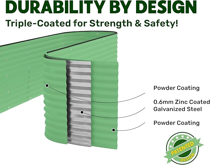 9-in-1 Galvanized Raised Garden Beds Outdoor // 8×2×2.5 ft Modular Planter for Gardening, Vegetables, Flowers // 32" Extra Tall Metal Raised Garden Bed (Light Green) // Patented Design Planter Box