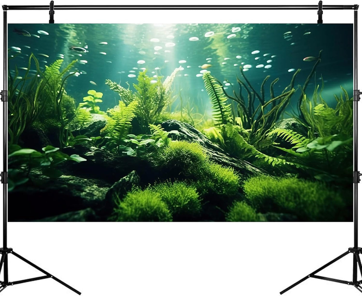 Underwater Fish Tank Background Under The Sea Aquatic Plants Aquarium Background Ocean Floor Rock Terrarium Backgrounds Tropical Fish Green Seaweeds Aquarium Backgrounds for Fish Tank Decor 24x16in