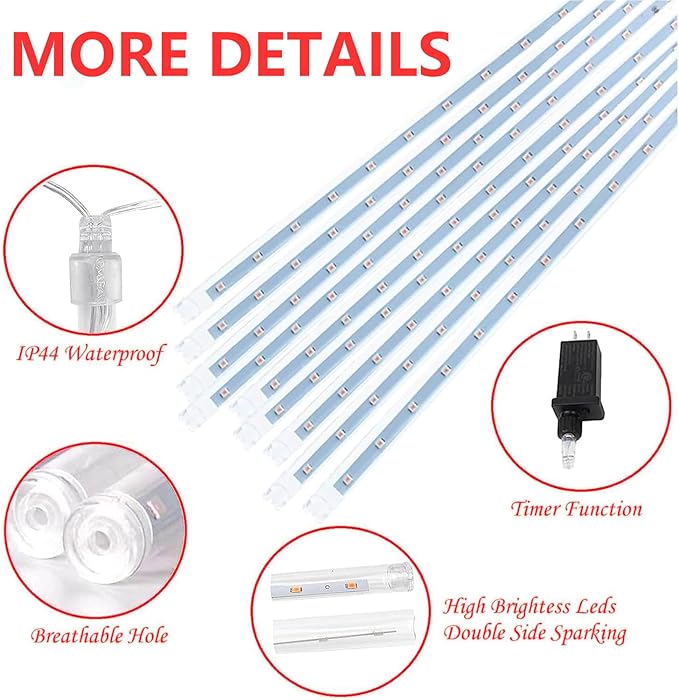 2-Pack 4th of July Lights Outdoor, 18 Tubes 432 LEDs Meteor Shower Lights Plug in, Patriotic String Lights Cascading Lighting for Inpendence National Memorial Day Garden Tree Decor(Red Blue and White)
