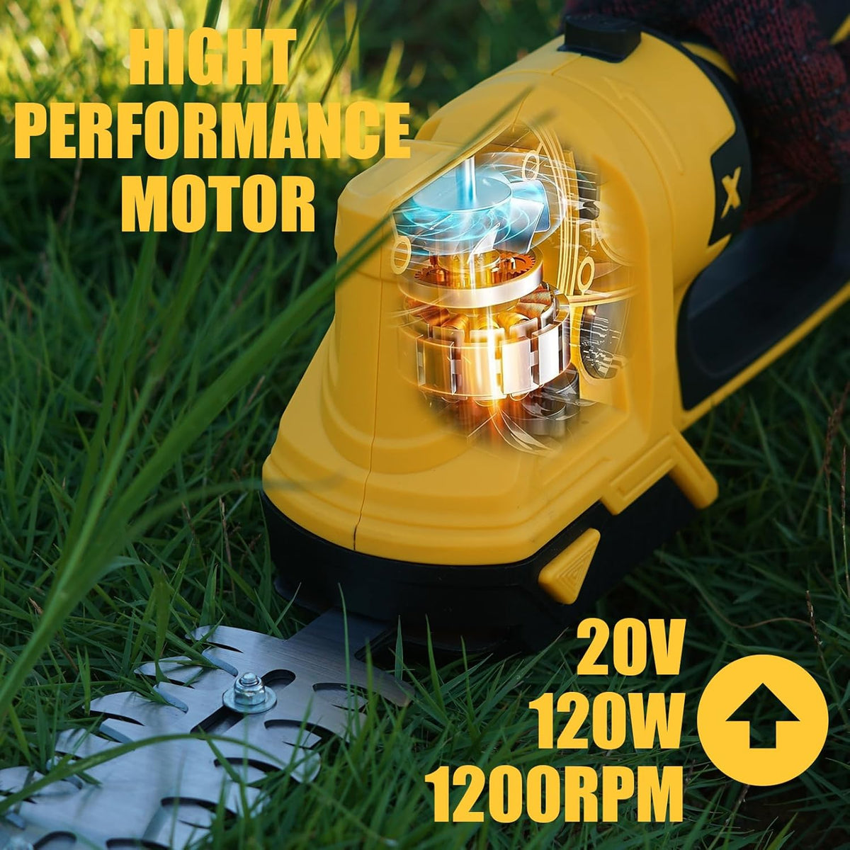 Cordless Hedge Trimmer, Grass Trimmer, 2 in 1 Handheld Electric Bush Trimmer Compatible with Dewalt 20v Battery (No Battery), Grass Trimmer, Bush Trimmer & Grass Shears