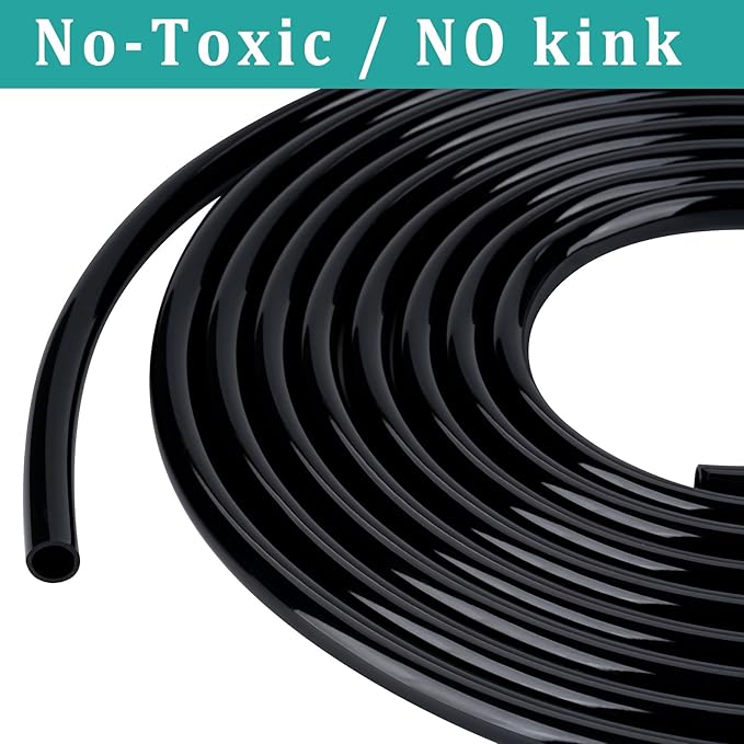 3/4" id - 50ft Black Vinyl Tubing Flexible PVC Tube Hybrid Hose Transfer Water Fuel Gas for Pond Fountain Garden Waterfall, Durable and Safe, with 2 Hose Clamps
