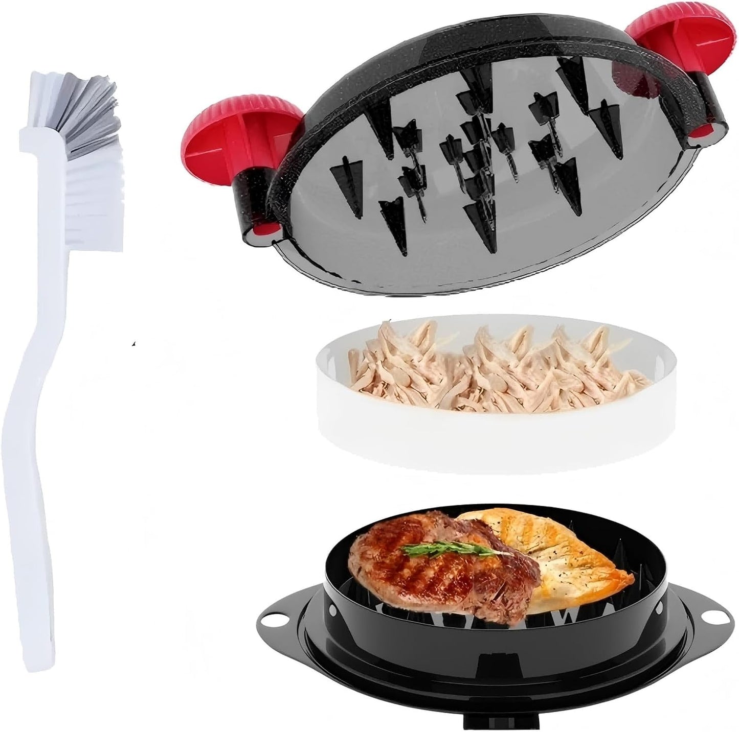 Chicken Shredder Meat Shredder Tool Twist Chicken Breast Shredder Large-Shredding Tools Chicken Breast, Pulled Pork, Beef with Stainless Steel Spikes (Red & Black)