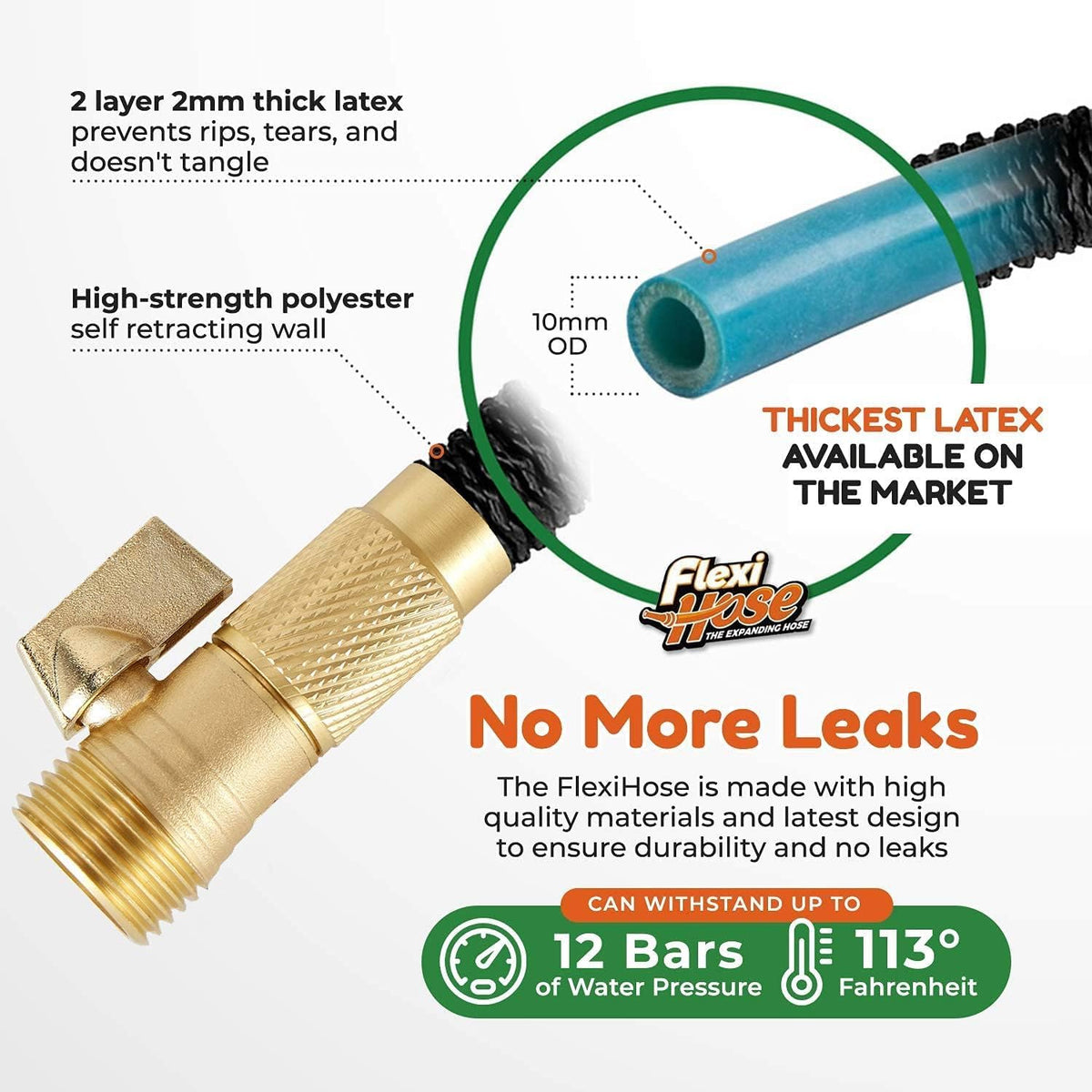 Flexi Hose PLUS with 8 Function Nozzle Expandable Garden Hose, Lightweight & No-Kink Flexible Garden Hose, 3/4 inch Solid Brass Fittings and Double Latex Core, 150 ft Black