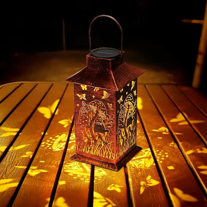 Homemory Mushroom Solar Lanterns Waterproof, Metal Hanging Hollowed-Out Metal Decor Lantern, LED Outdoor Decoration for Outside LED Lanternse for Yard, Backyard, Porch, Lawn