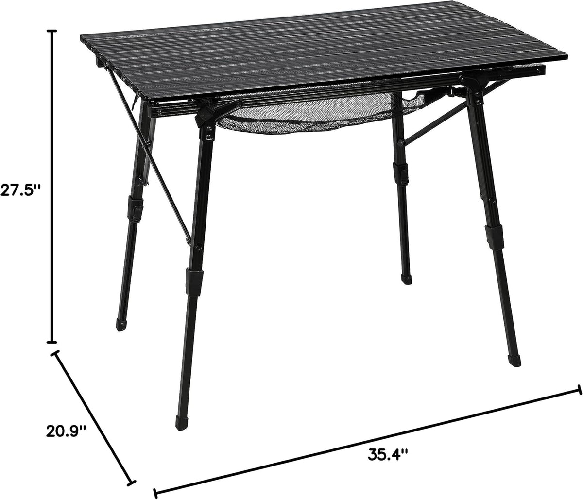 PORTAL Camping Table Foldable Portable with Adjustable Legs, Aluminum Folding Table Roll Up Table with Carrying Bag for Outdoor, Beach, Picnic, Backyards, BBQ and Party, Black