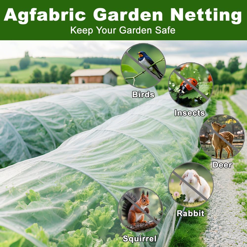 Agfabric Garden Netting 10'x20' Insect Pest Barrier Bird Netting for Garden Protection,Row Cover Mesh Netting for Vegetables Fruit Trees and Plants,White