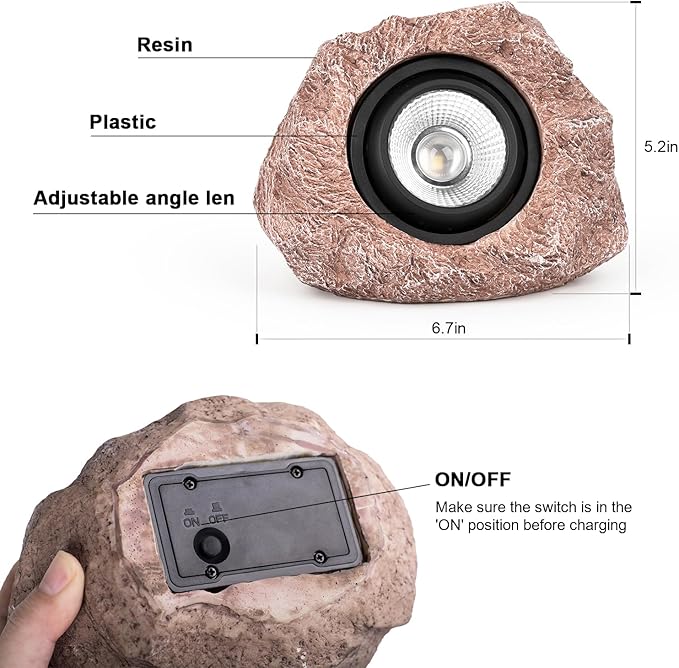 2 Pack Solar Rock Lights, Outdoor Decorative Garden Spotlights for Pathway, Walkway, Yard, Landscape, Patio