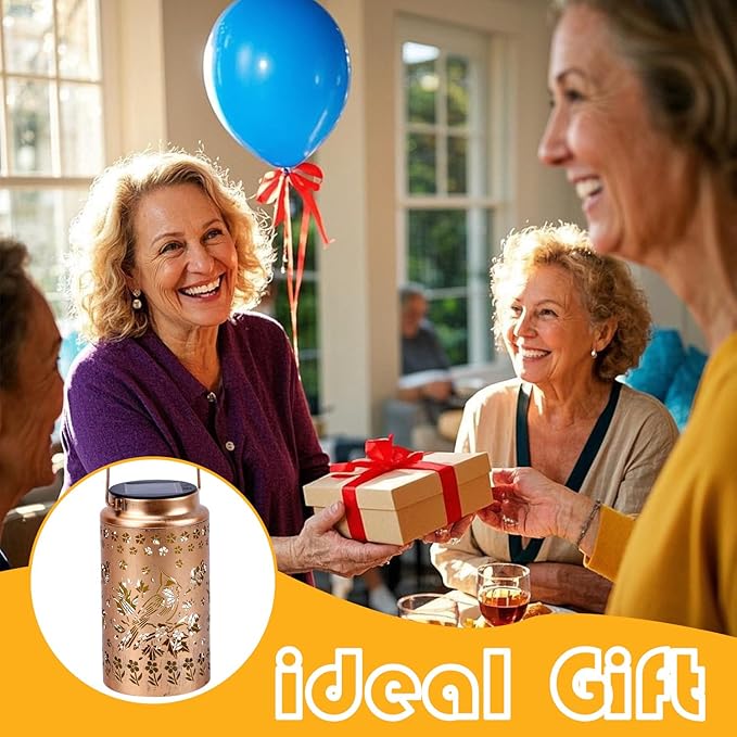 2 Pack Cardinal Solar Lanterns Outdoor Waterproof, Metal Hanging Lights Decorations for Garden Yard Lawn Patio, Cardinal Gifts for Women Mom Grandma Gardener for Mother'Day Christmas