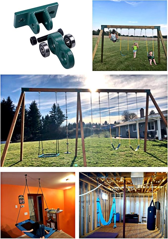 Heavy Duty Green Swing Hangers Screws Bolts Included Over 5000 lb Capacity Playground Porch Yoga Seat Trapeze Wooden Sets Indoor Outdoor (4 Pack)