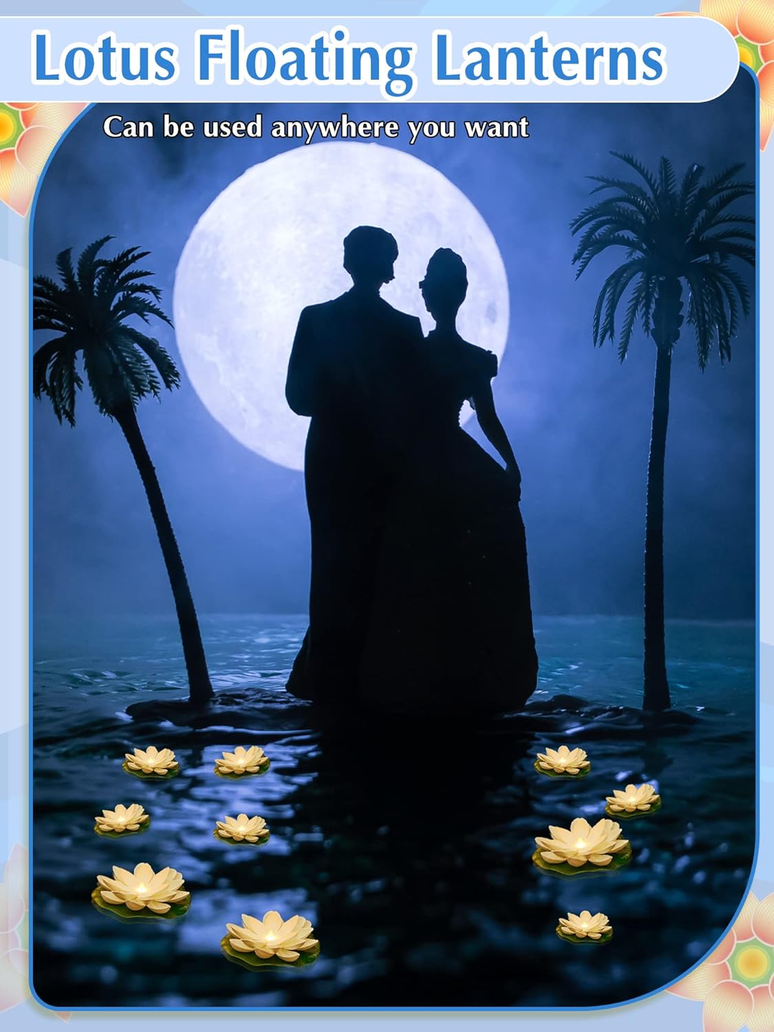 Hortsun 12 Pcs Floating Lotus Lights with Batteries Lily Pads Pool Flowers Diwali Pooja Decorations Floating Candles Decor for Pool Pond Outdoor Indoor(3.94/5.91 Inch,White)