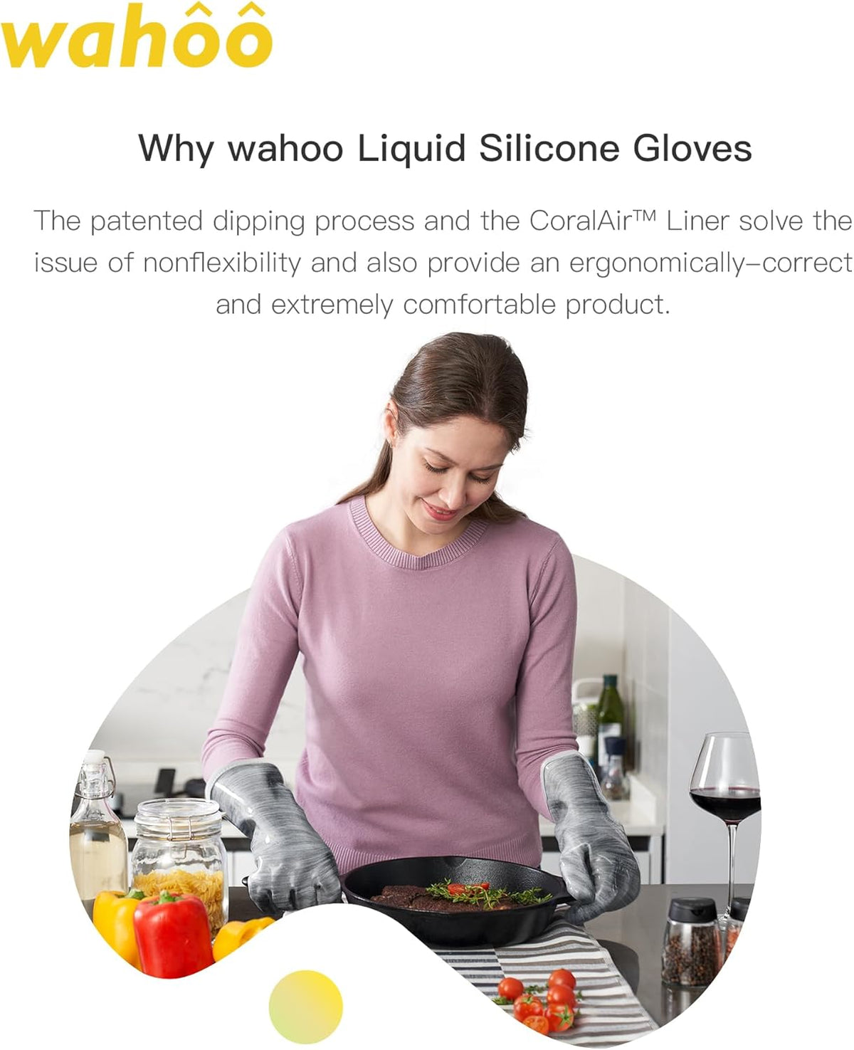 wahoo Liquid Silicone Smoker Oven Gloves, Food-Contact Grade, Heat Resistant Gloves for Cooking, Grilling, Baking, Grey, Large