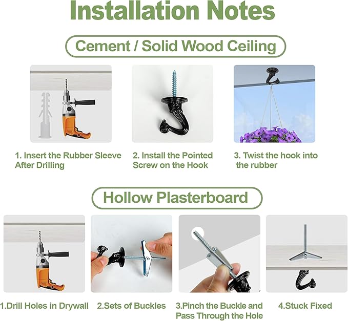 Ceiling Swag Hook Sets - Heavy Duty Hooks with Mounting Hardware for Hanging Plant, Ceiling or Extender Chains - Easy Install with Screws/Brackets