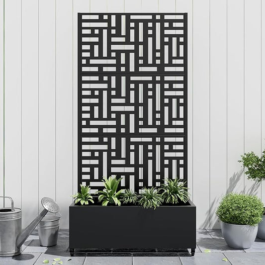 Casaphoria Metal Raised Garden Bed with Trellis and Wheels, 72"x35"x16" Planter Box for Climbing Plants, Vegetables & Vines, Features Drainage Holes and Privacy Screen (Black-Helen)