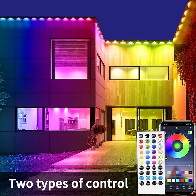 300ft Permanent Outdoor Lights,RGB Eave Lights,Music Sync IP67 Waterproof Outdoor Eave Light Lighting, can be Used for Garden,House,Party,Holiday Decoration（2 Rolls of 150ft）