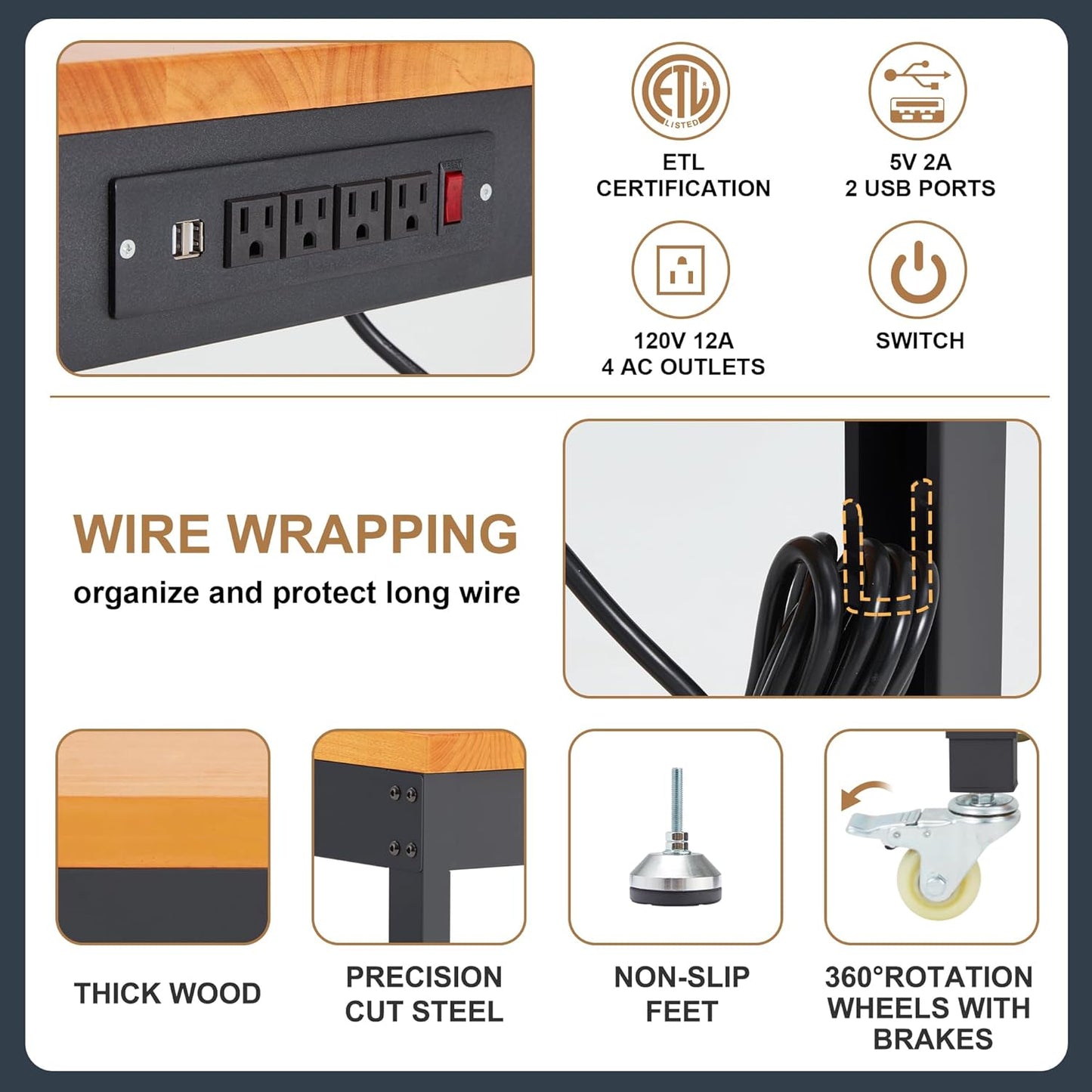 HABUTWAY Height Adjustable Workbench with Wheels 60" 2000 Lbs Capacity Solid Wood Work Station Heavy-Duty Rolling Work Tables for Garage Party Shop Office